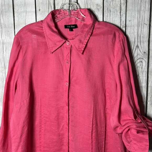 Lily moss pink button front linen top size Large - Picture 2 of 13